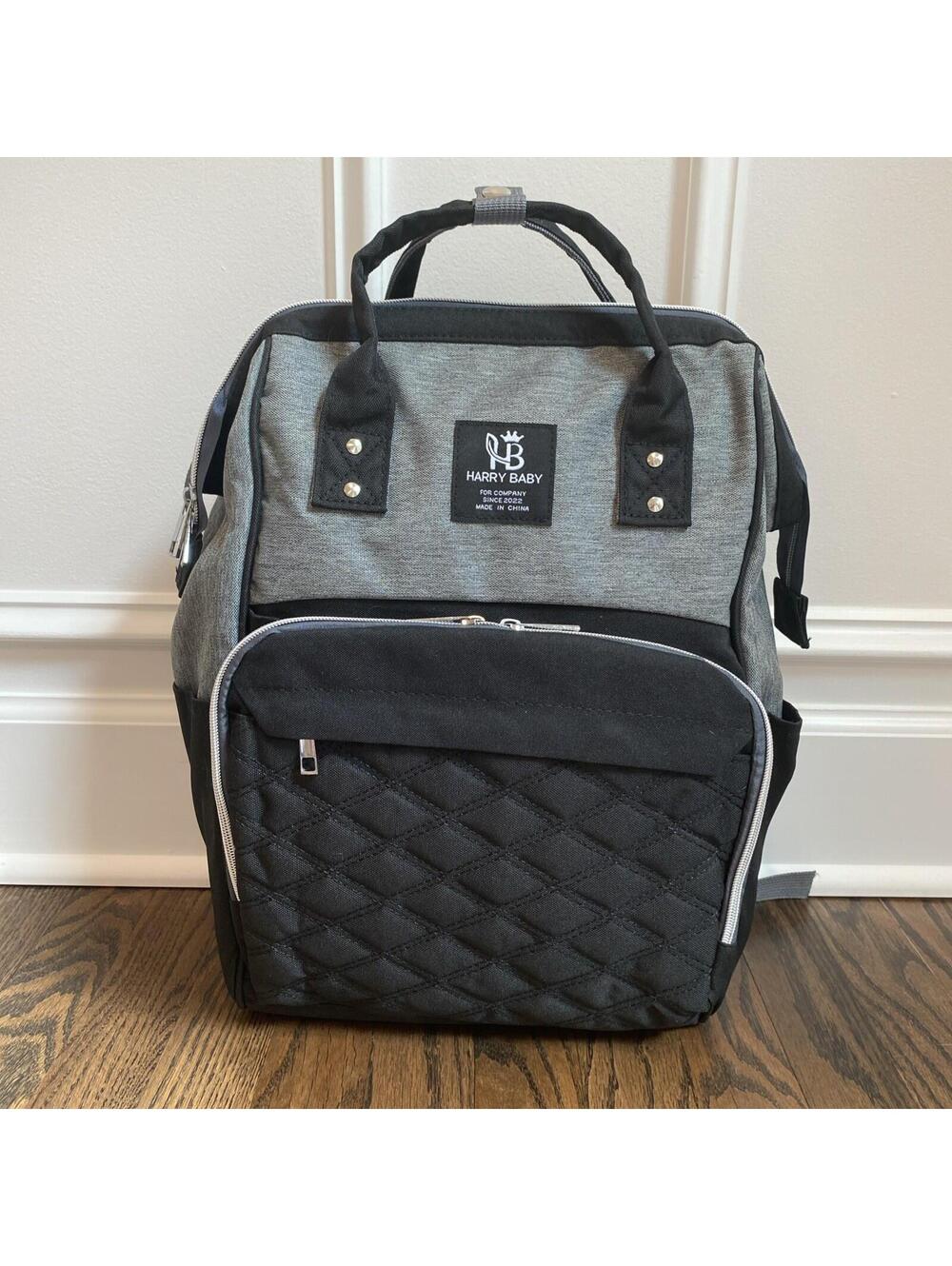 Harry Baby Backpack Bag Traveling Outdoor USB Port Oxford Cloth Zipper Gray/Blk